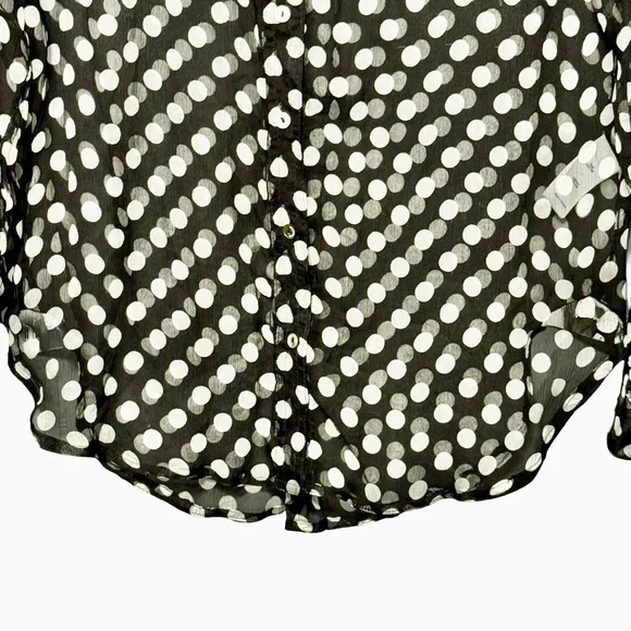 Elizabeth and James 100% Silk Black and White Polka Dot Button Front Blouse Top - Picture 6 of 15